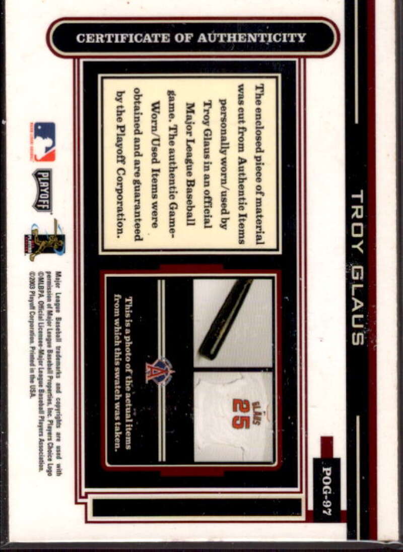 Troy Glaus Jsy Card 2003 Playoff Piece of the Game #97A  Image 2