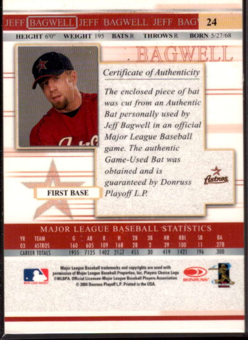 Jeff Bagwell Bat Card 2004 Donruss Timelines Material #24  Image 2