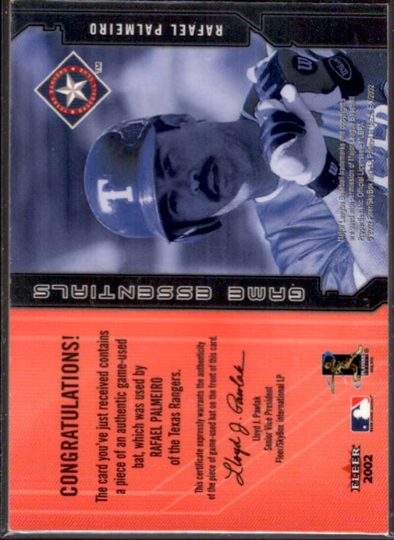 Rafael Palmeiro Bat Card 2002 E-X Game Essentials #20  Image 2