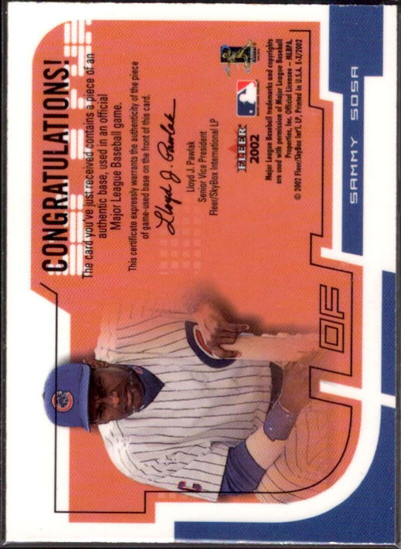 Sammy Sosa Card 2002 E-X Hit and Run Game Base #8  Image 2