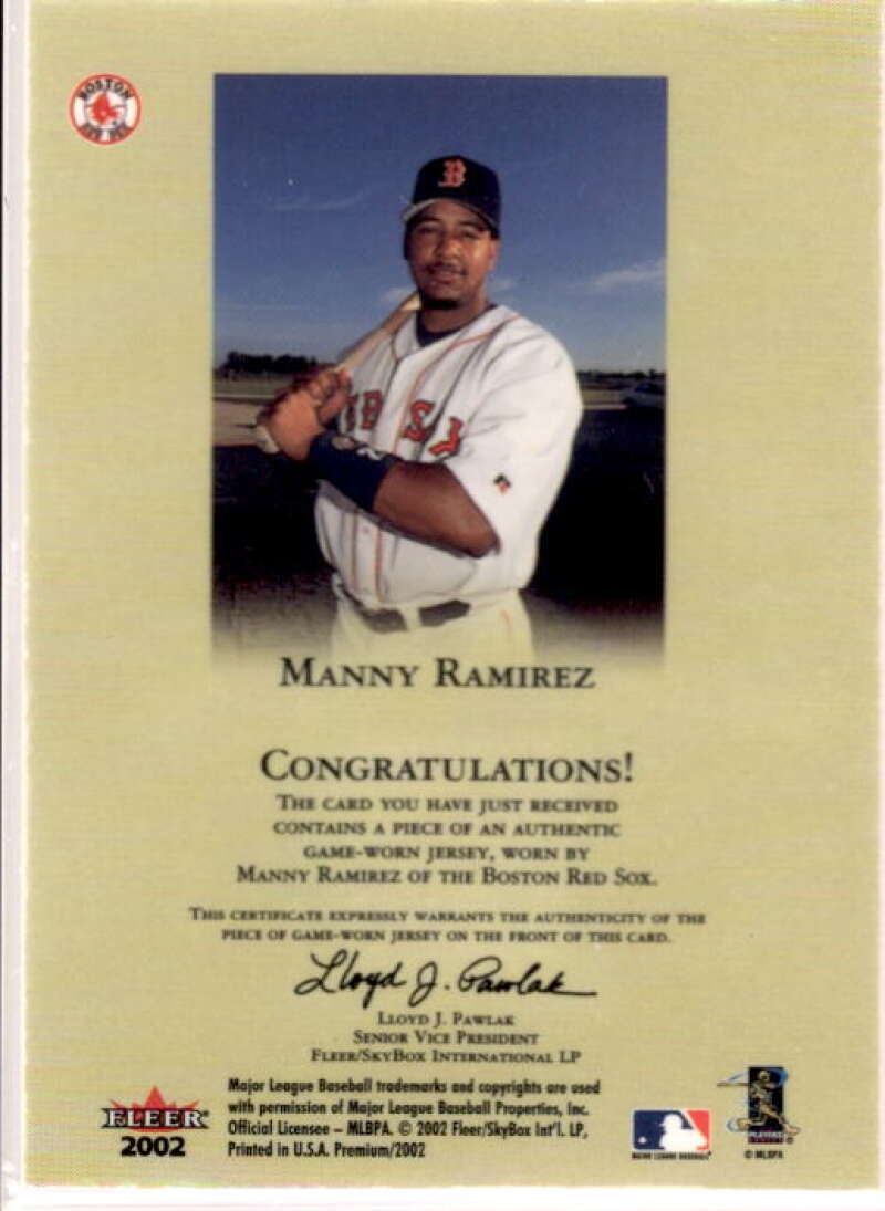 Manny Ramirez Jsy Card 2002 Fleer Premium Diamond Stars Game Used #2  Image 2