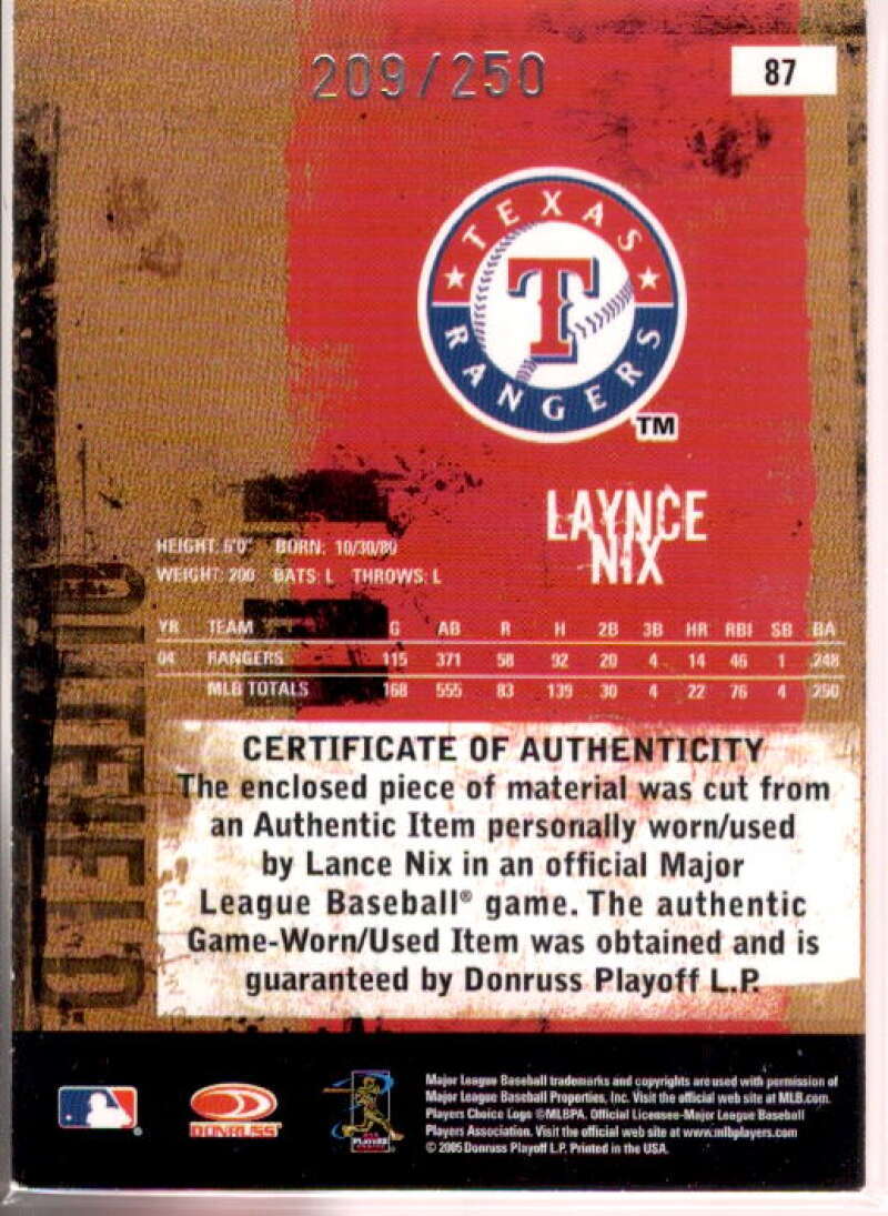Laynce Nix Card 2005 Leather and Lumber Materials Bat #87  Image 2