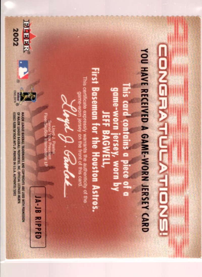 Jeff Bagwell Card 2002 Fleer Authentix Jersey AuthenTIX #JAJB  Image 2