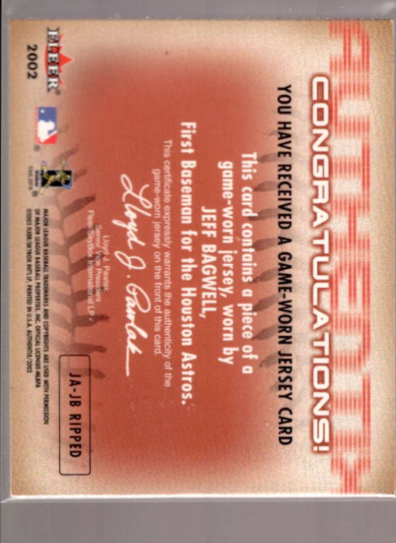 Jeff Bagwell Card 2002 Fleer Authentix Jersey AuthenTIX #JAJB  Image 2