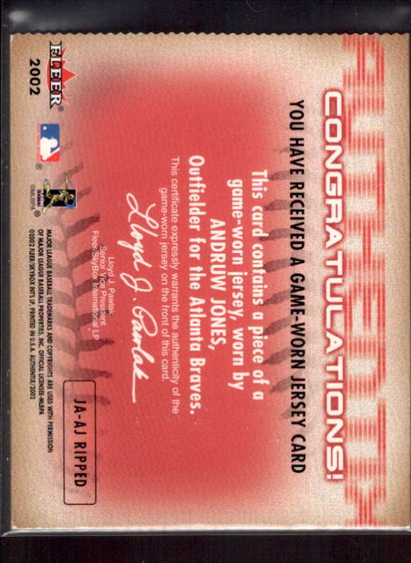 Andruw Jones SP Card 2002 Fleer Authentix Jersey AuthenTIX #JAAJ  Image 2