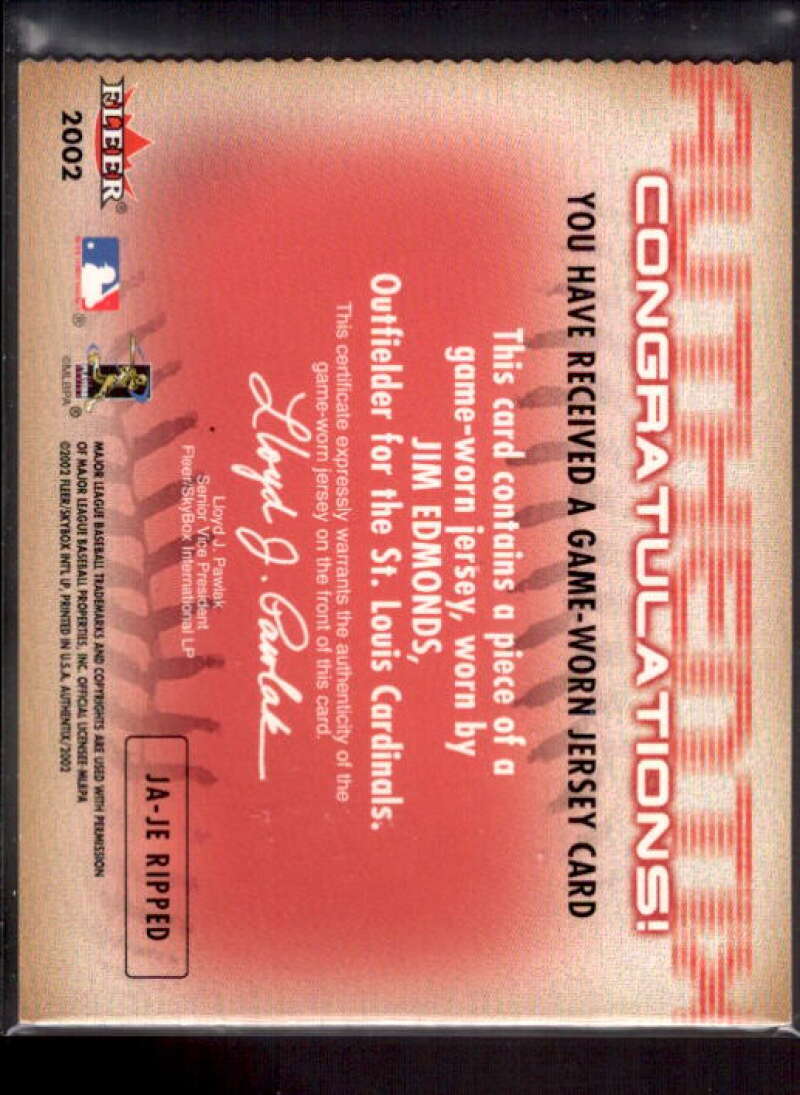 Jim Edmonds SP Card 2002 Fleer Authentix Jersey AuthenTIX #JAJE  Image 2