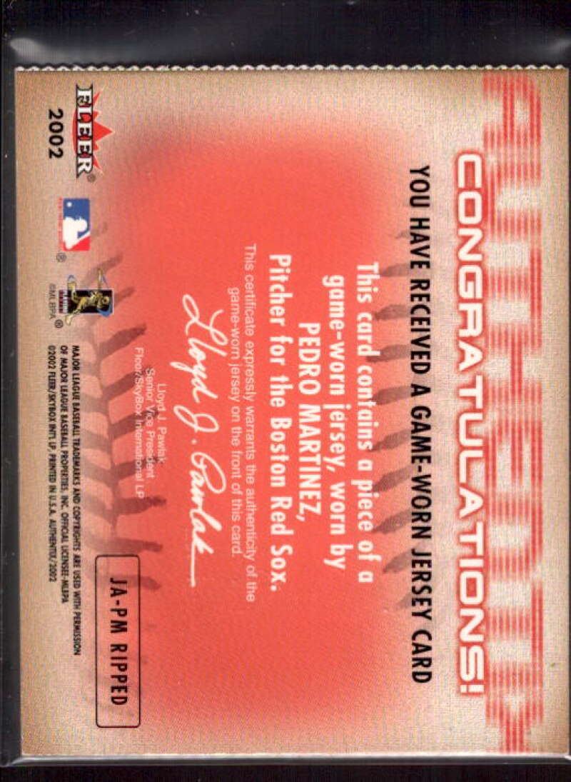 Pedro Martinez Card 2002 Fleer Authentix Jersey AuthenTIX #JAPM  Image 2