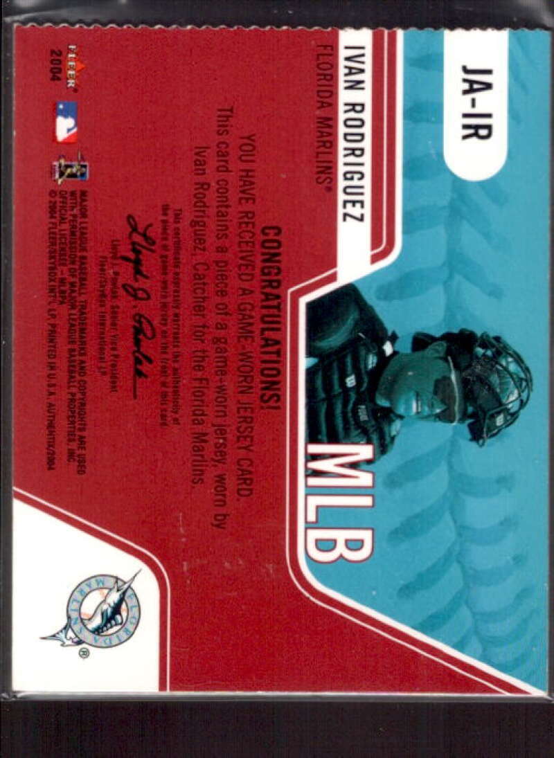 Ivan Rodriguez Card 2004 Fleer Authentix Game Jersey #IR  Image 2