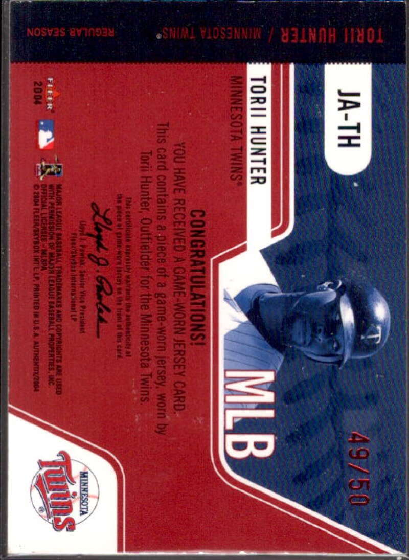 Torii Hunter Card 2004 Fleer Authentix Game Jersey #TH  Image 2