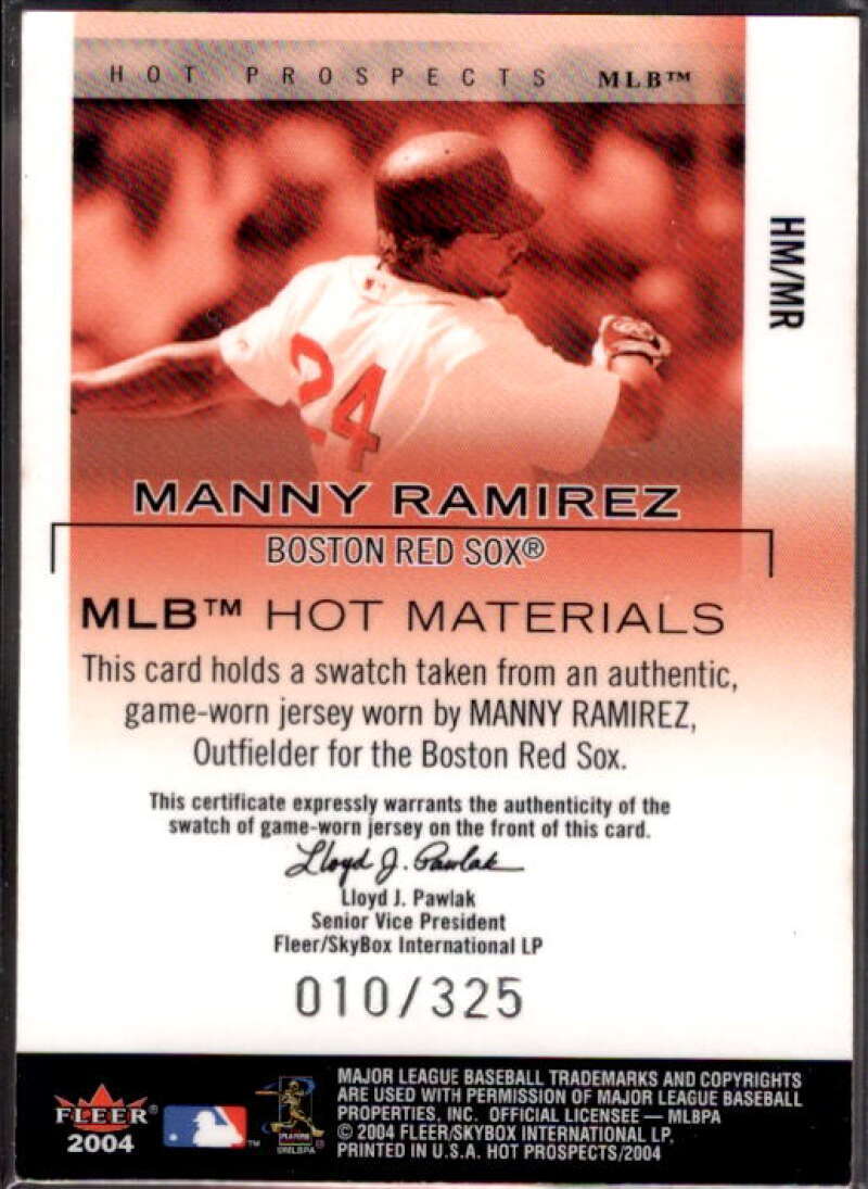 Manny Ramirez Jsy Card 2004 Hot Prospects Draft MLB Hot Materials #MR  Image 2