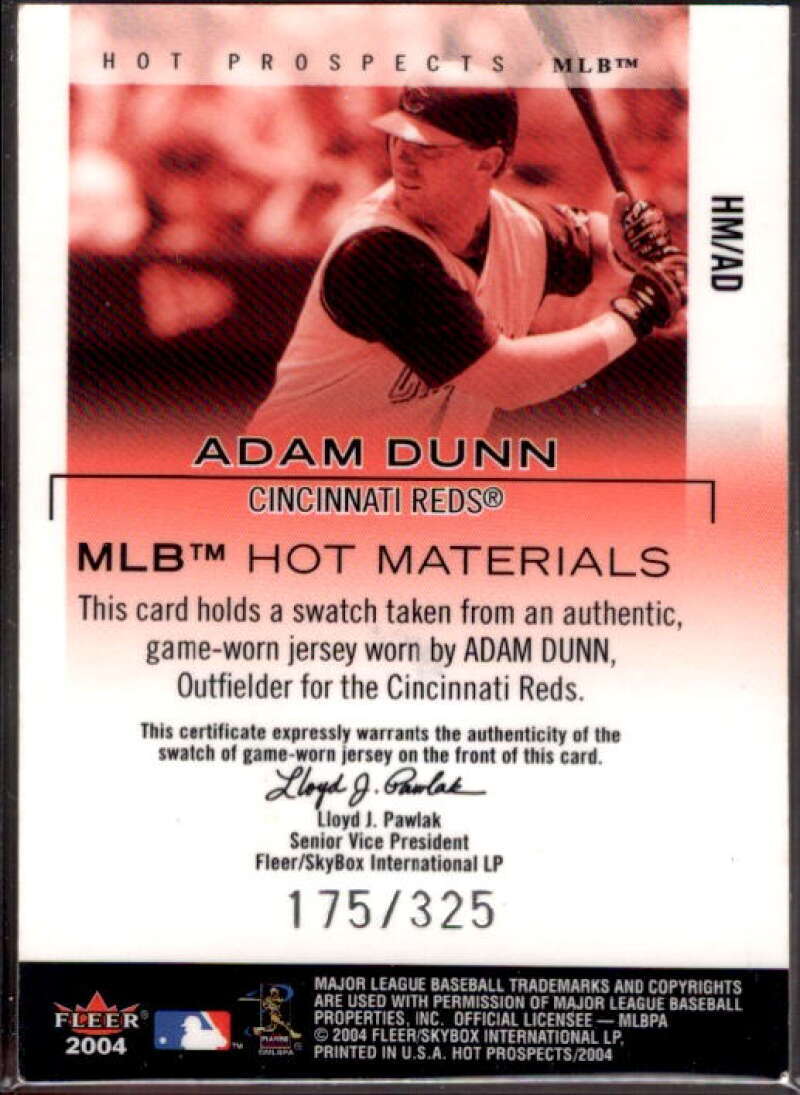 Adam Dunn Jsy Card 2004 Hot Prospects Draft MLB Hot Materials #AD  Image 2