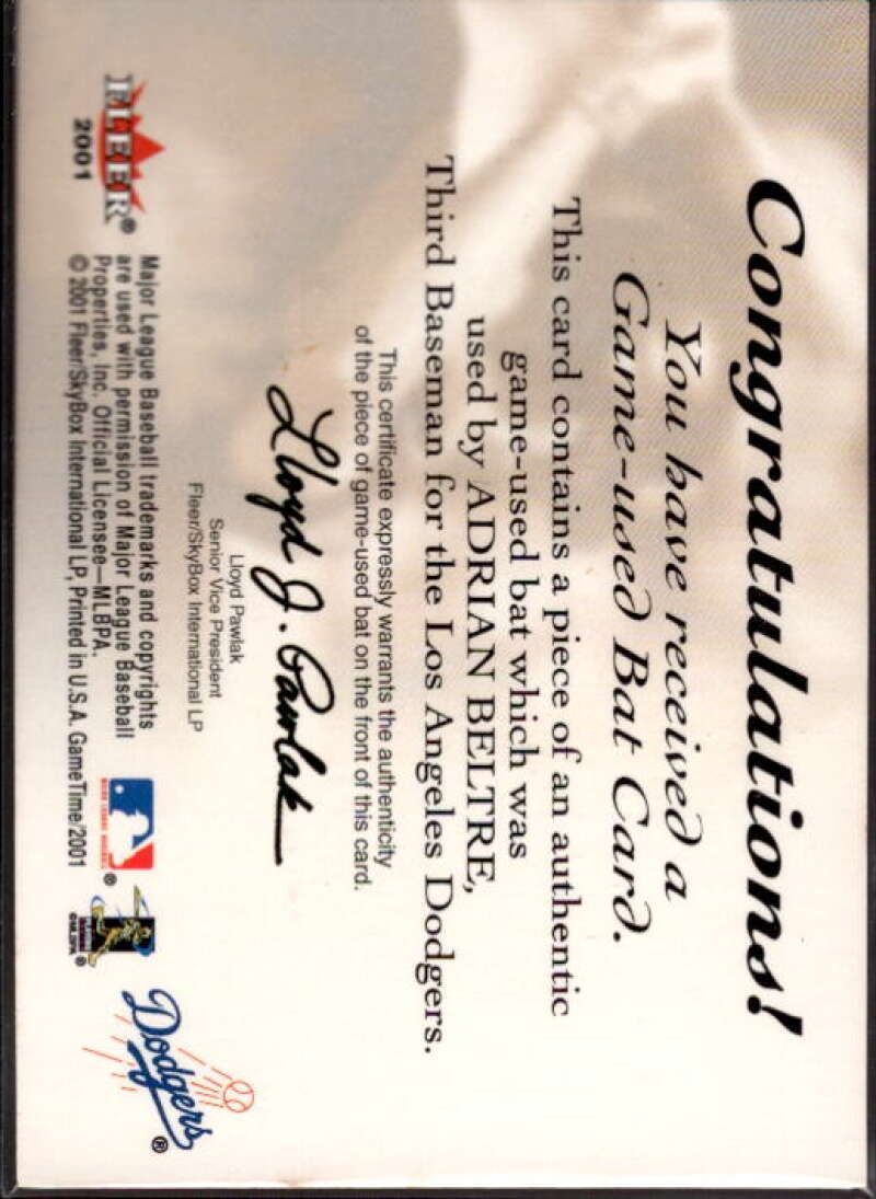 Adrian Beltre Card 2001 Fleer Game Time Lumber #3  Image 2