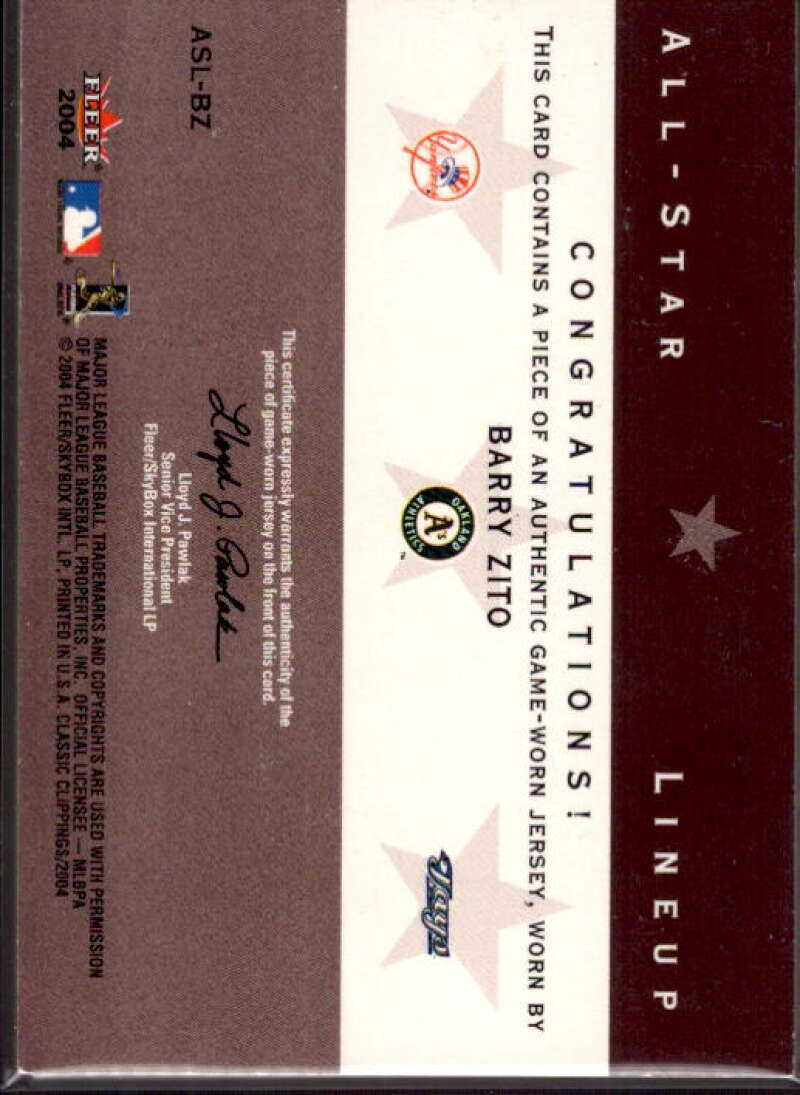 B.Zito w/Clemens-Halladay 2004 Classic Clippings All-Star Lineup Swatch #BZ  Image 2