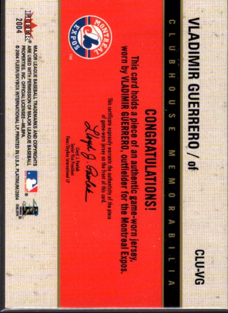 Vladimir Guerrero Card 2004 Fleer Platinum Clubhouse Memorabilia #VG  Image 2