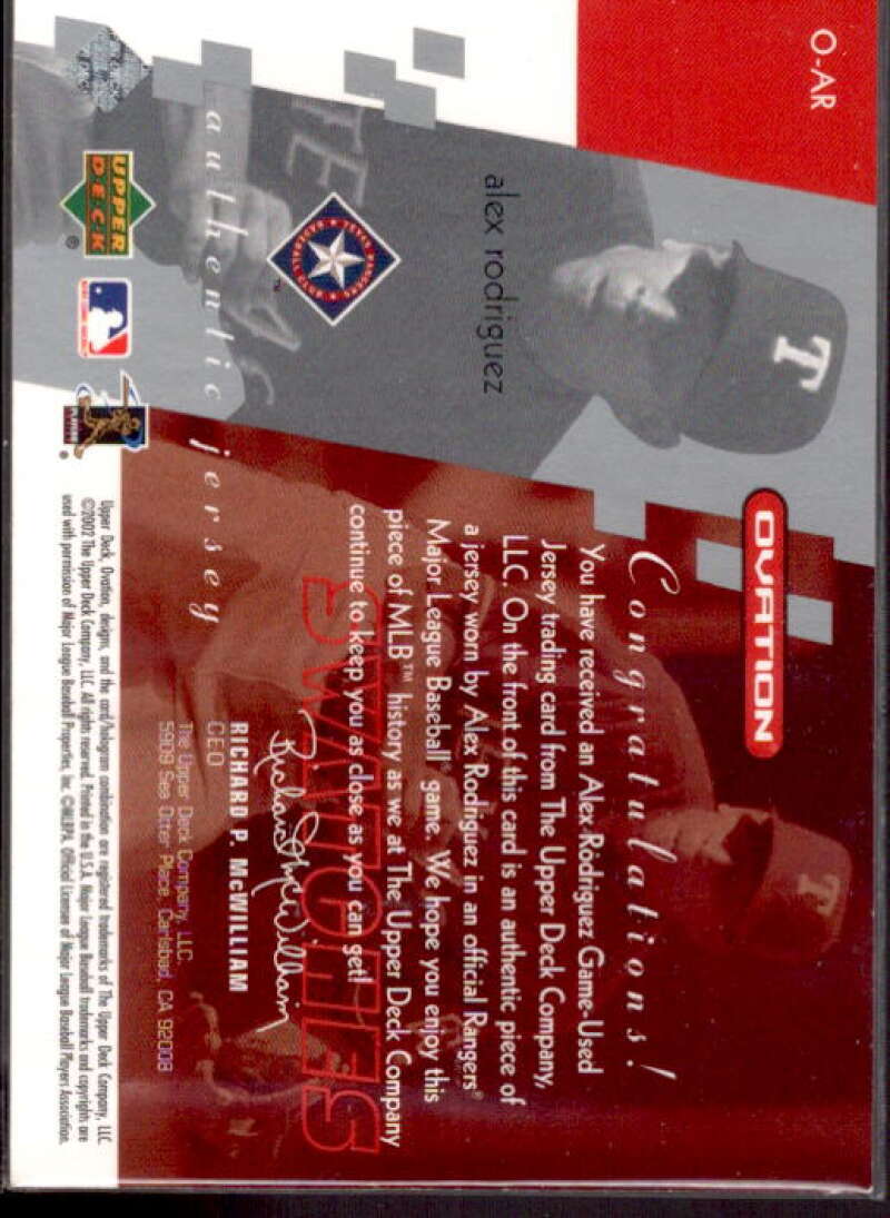 Alex Rodriguez Card 2002 Upper Deck Ovation Swatches #OAR  Image 2