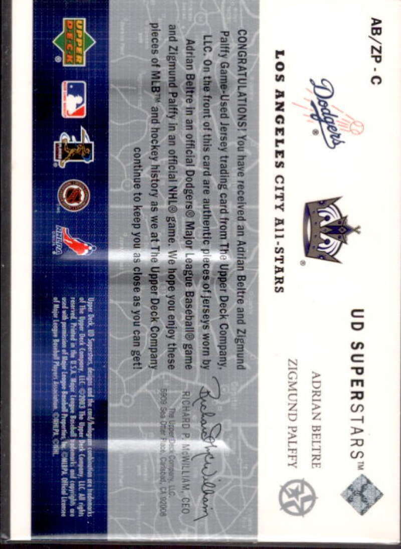 Adrian Beltre/Palffy 2002-03 UD SuperStars City All-Stars Dual Jersey #ABZP  Image 2