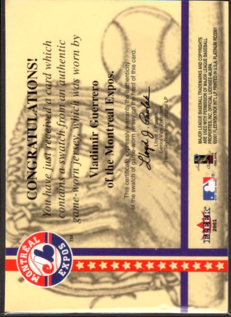 Vladimir Guerrero Card 2001 Fleer Platinum National Patch Time #23  Image 2