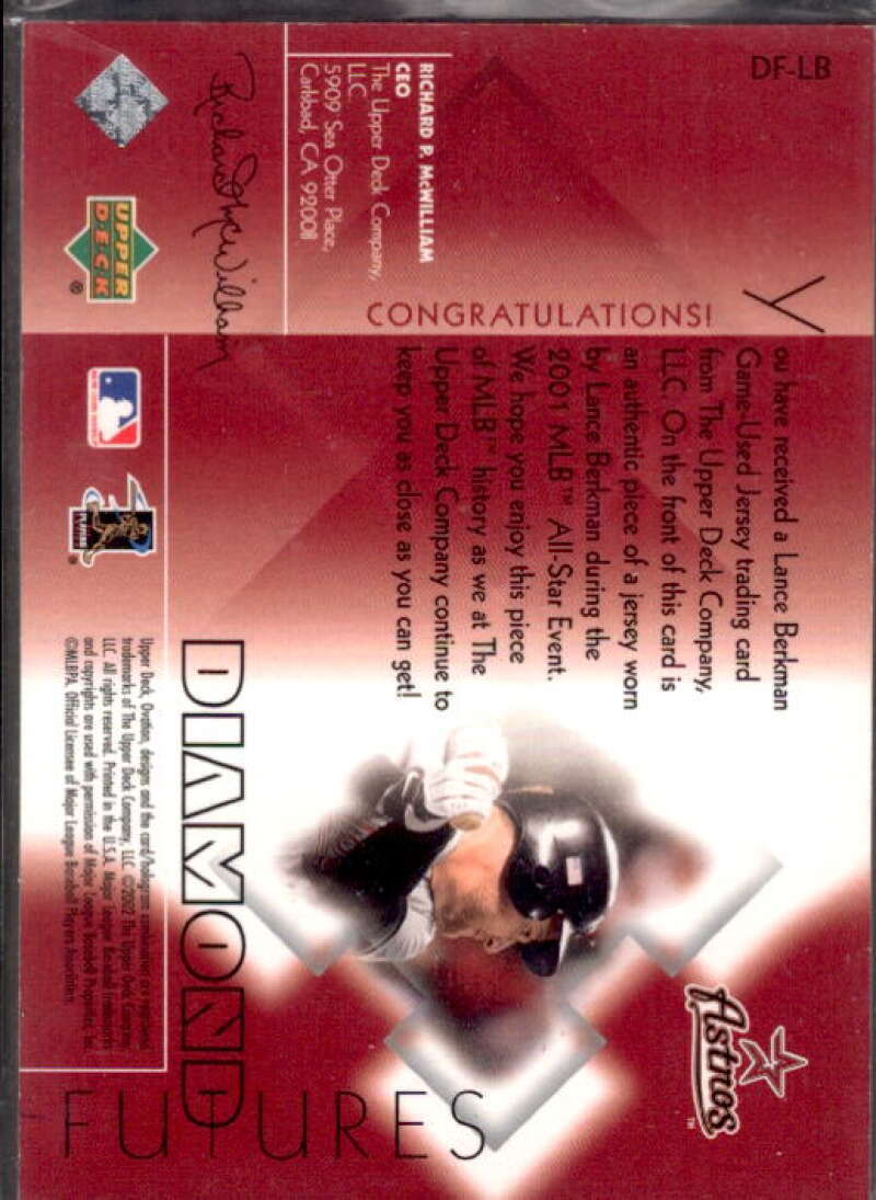 Lance Berkman Card 2002 Upper Deck Ovation Diamond Futures Jerseys #DFLB  Image 2
