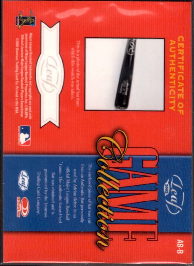 Adrian Beltre Bat Card 2002 Leaf Game Collection #ABB  Image 2
