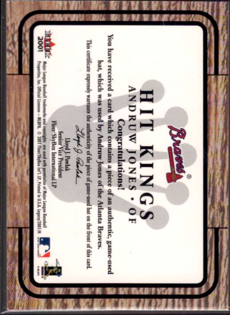 Andruw Jones Card 2001 Fleer Legacy Hit Kings #16  Image 2