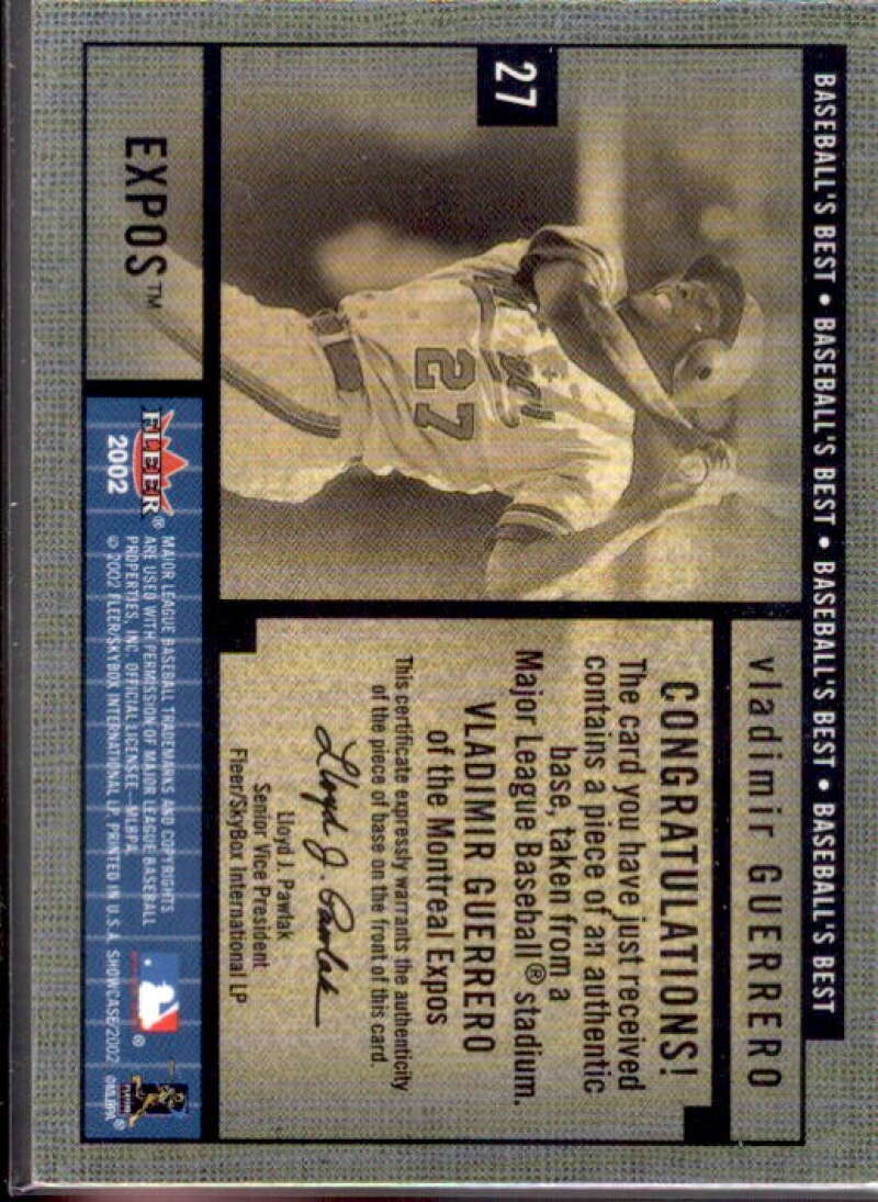 Vladimir Guerrero Base Card 2002 Fleer Showcase Baseball's Best Memorabilia #17  Image 2
