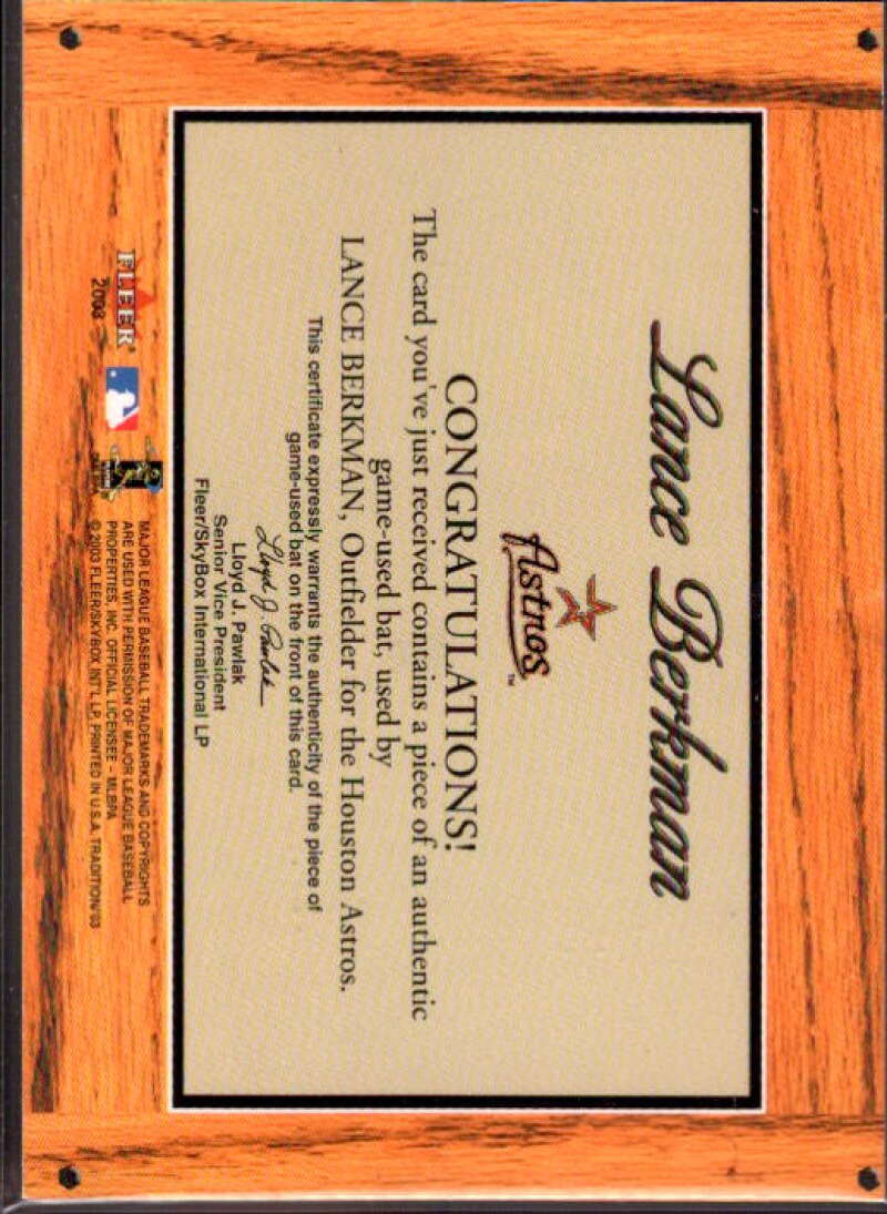 Lance Berkman SP Card 2003 Fleer Tradition Lumber Company Game Used #LB  Image 2