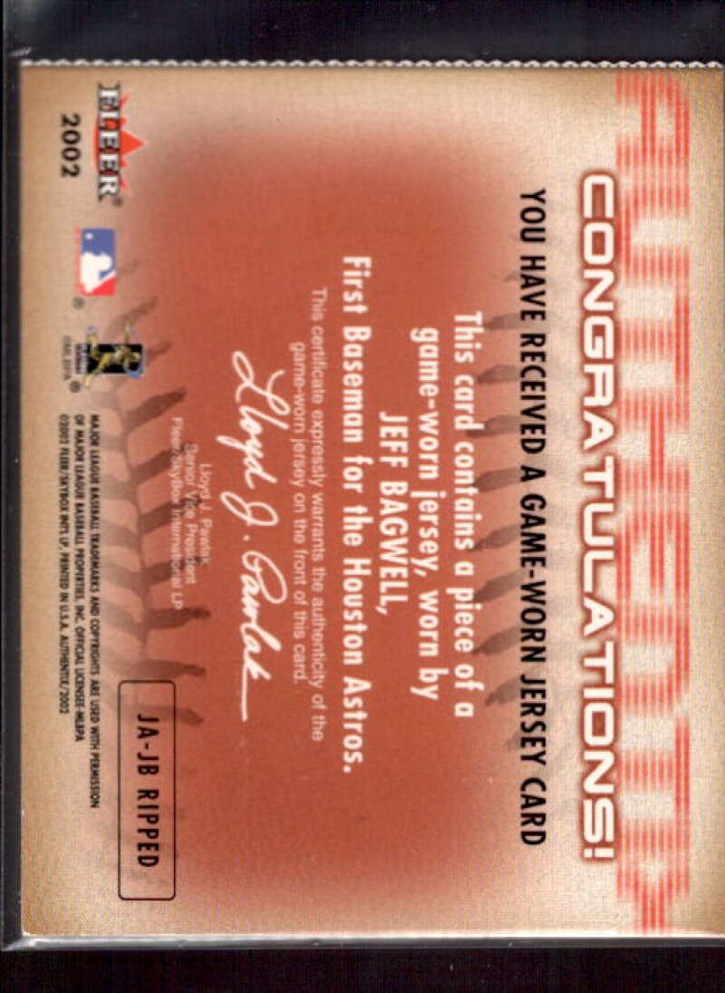 Jeff Bagwell Card 2002 Fleer Authentix Jersey AuthenTIX #JAJB  Image 2