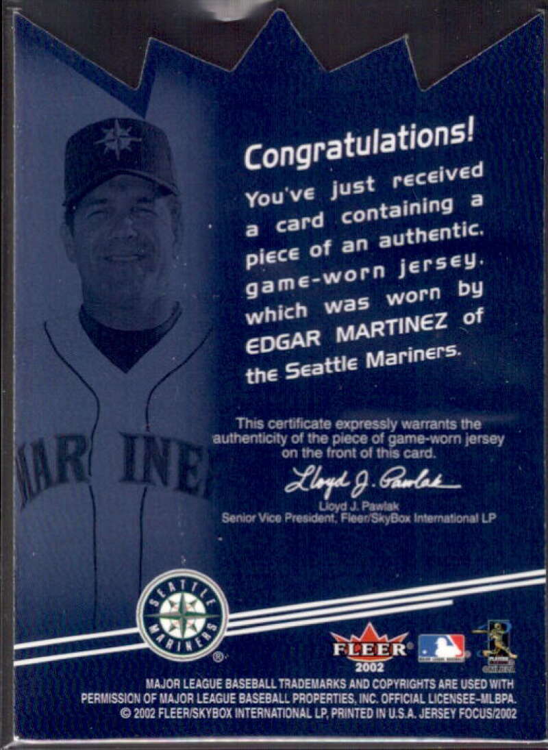 Edgar Martinez Jsy Card 2002 Fleer Focus JE Kings of Swing Game Used #5  Image 2