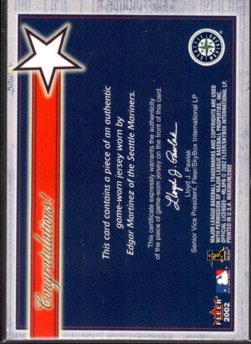 Edgar Martinez Card 2002 Fleer Maximum Americas Game Jersey #14  Image 2