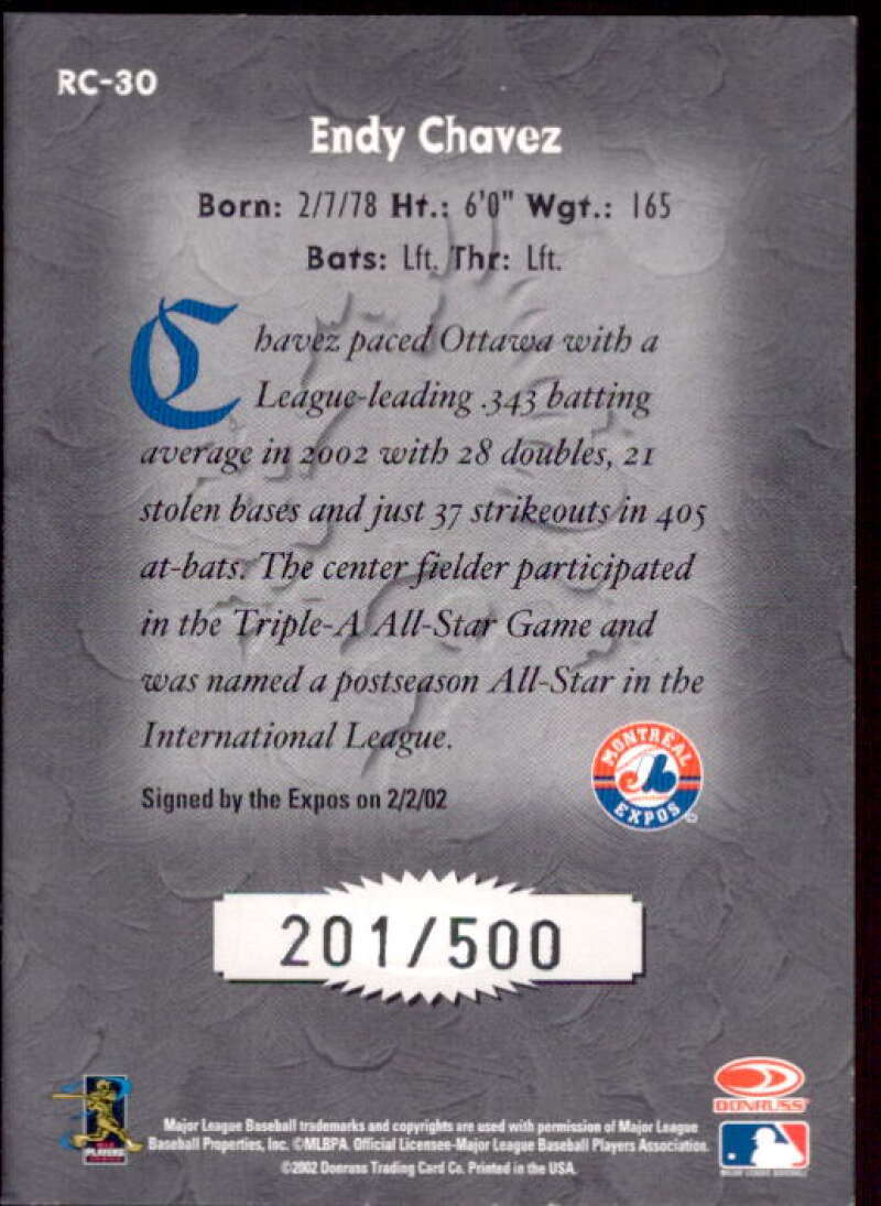 Endy Chavez Card 2002 Donruss Rookies Crusade Autographs #30  Image 2