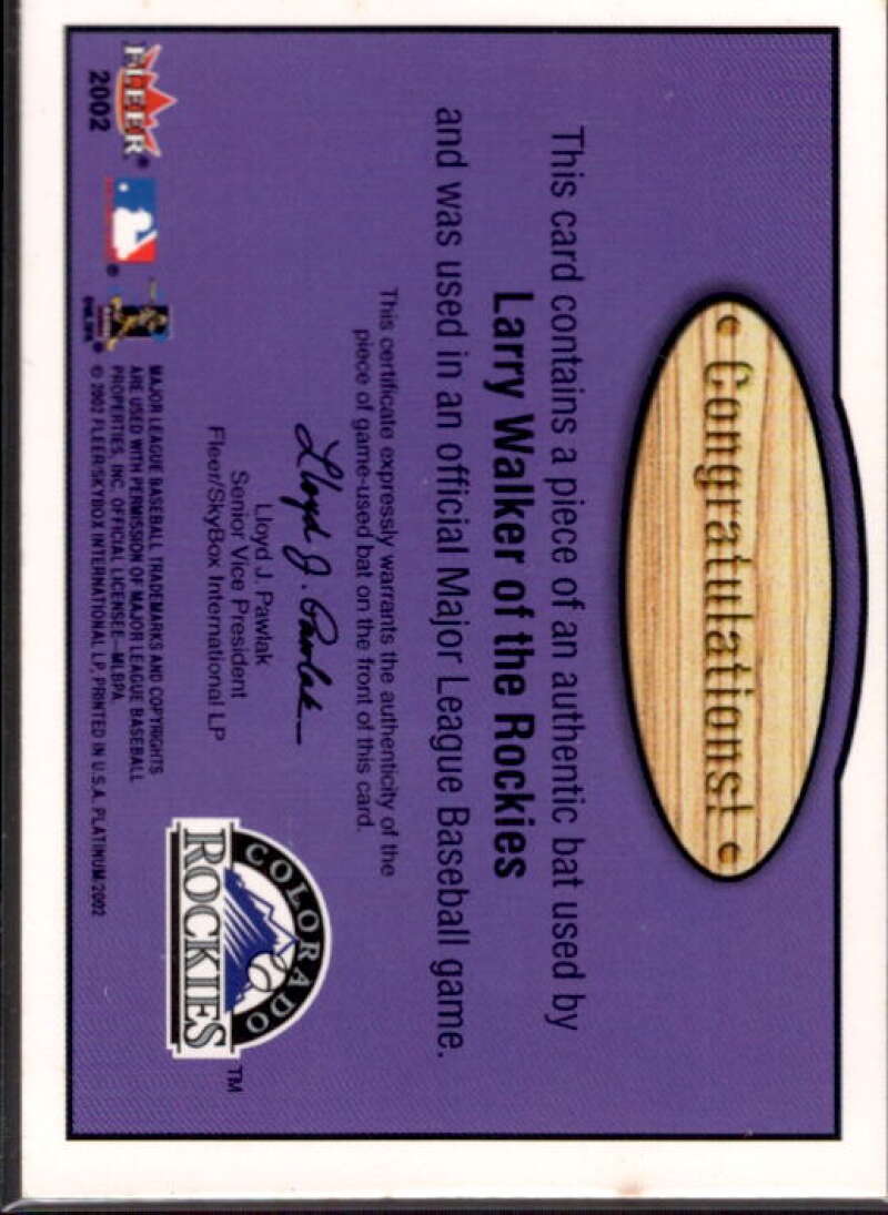 Larry Walker Card 2002 Fleer Platinum Fence Busters #22  Image 2