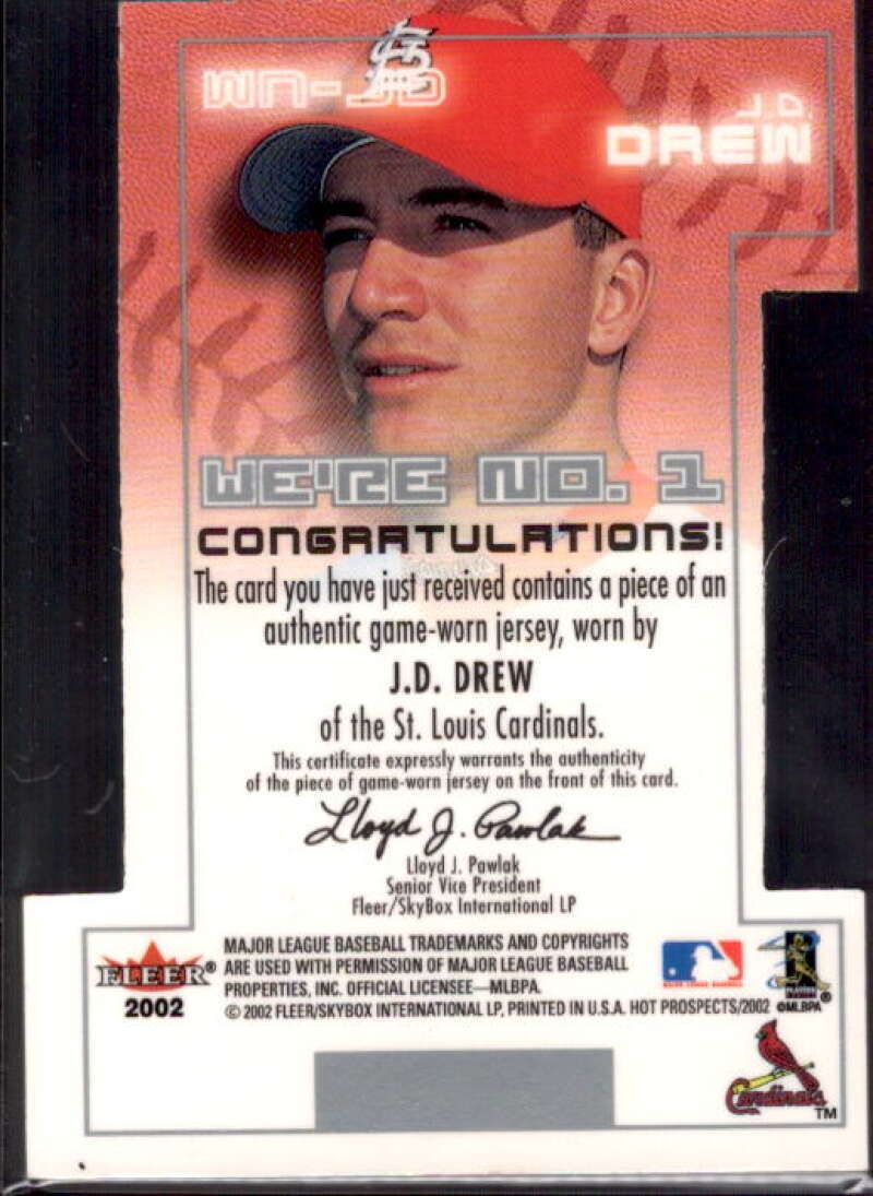 J.D. Drew Jsy Card 2002 Hot Prospects We're Number One Memorabilia #JD  Image 2