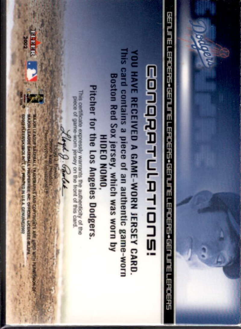 Hideo Nomo Card 2002 Fleer Genuine Leaders Game Jersey #8  Image 2