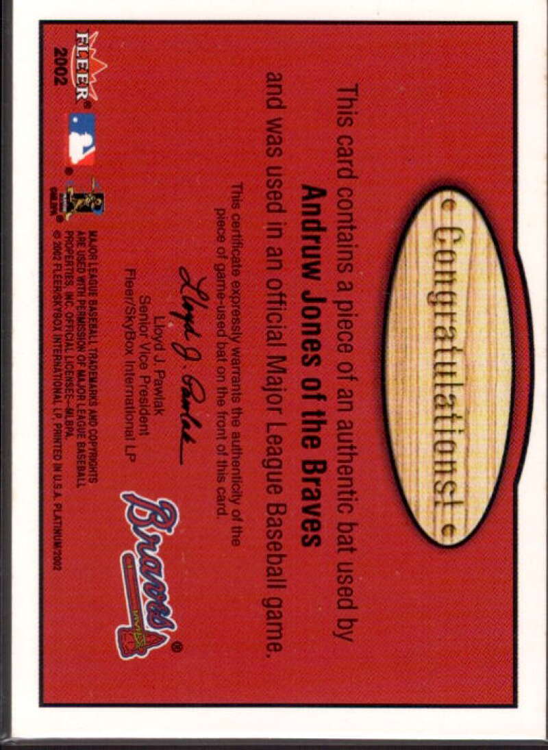 Andruw Jones Card 2002 Fleer Platinum Fence Busters #12  Image 2