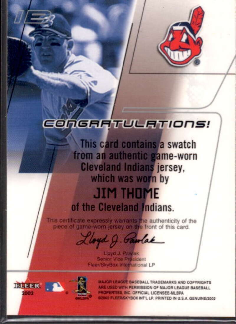Jim Thome Card 2002 Fleer Genuine Names of the Game Memorabilia #19  Image 2