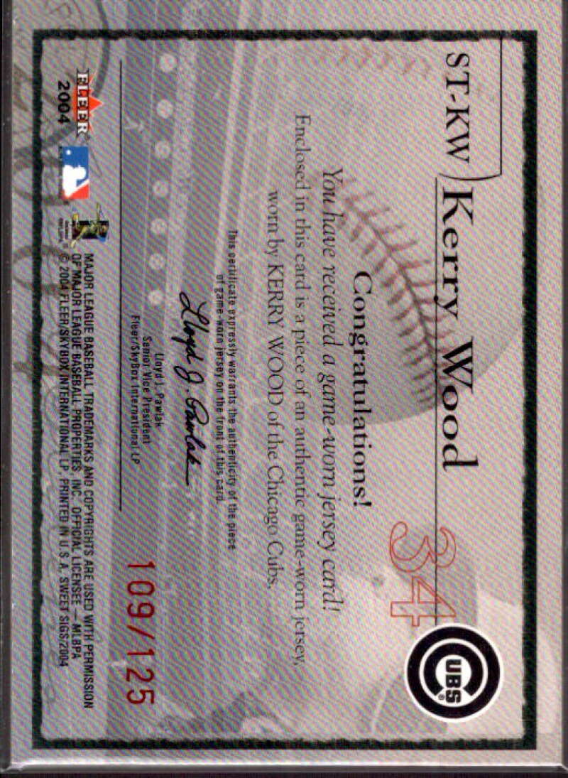 Kerry Wood Card 2004 Fleer Sweet Sigs Sweet Stitches Jersey Red #KW  Image 2