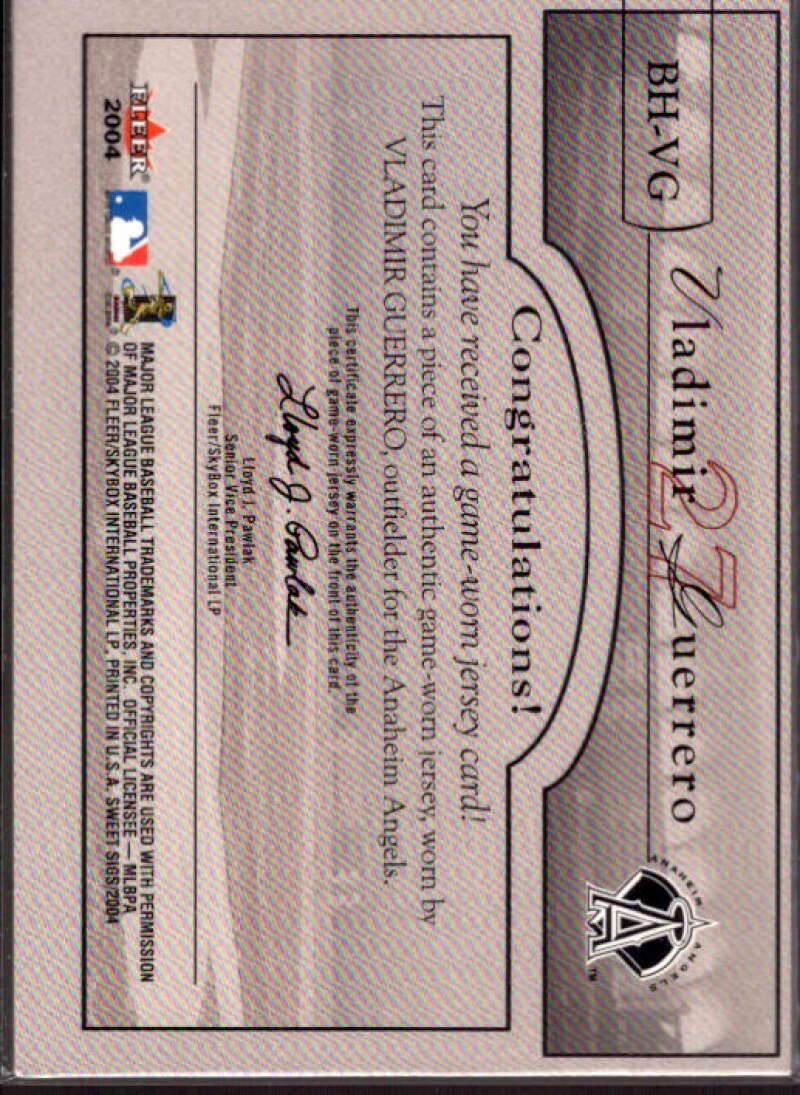 Vladimir Guerrero Card 2004 Fleer Sweet Sigs Ballpark Heroes Jersey Red #VG  Image 2