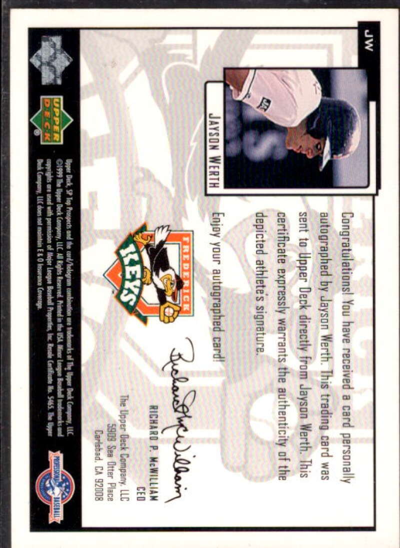 Jayson Werth Card 1999 SP Top Prospects Chirography #JW  Image 2