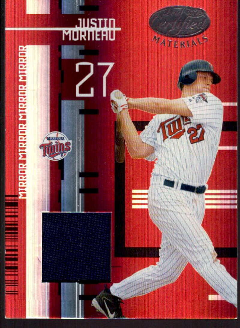 Justin Morneau Jsy Card 2005 Leaf Certified Materials Mirror Fabric Red #82  Image 1