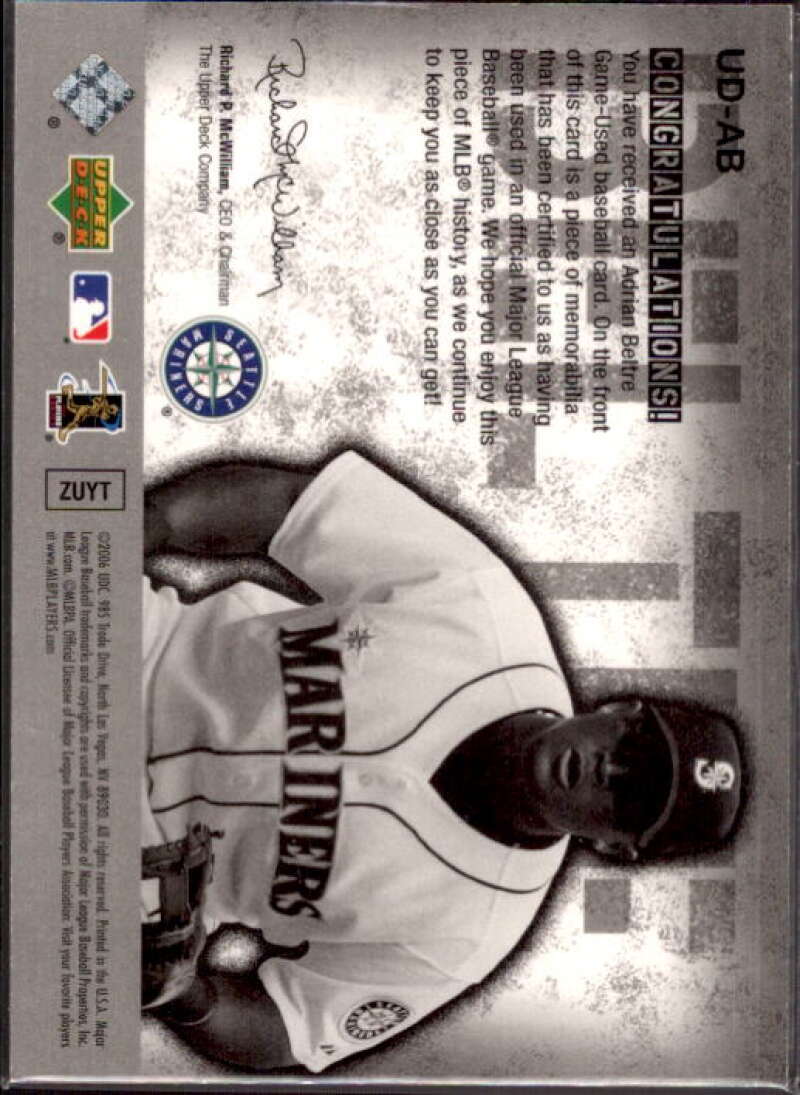 Adrian Beltre Bat Card 2006 Upper Deck UD Game Materials #AB  Image 2