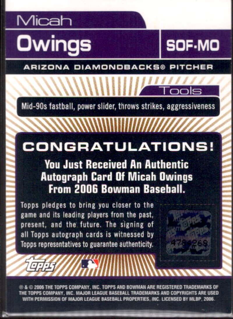 Micah Owings Card 2006 Bowman Draft Signs of the Future #MO  Image 2