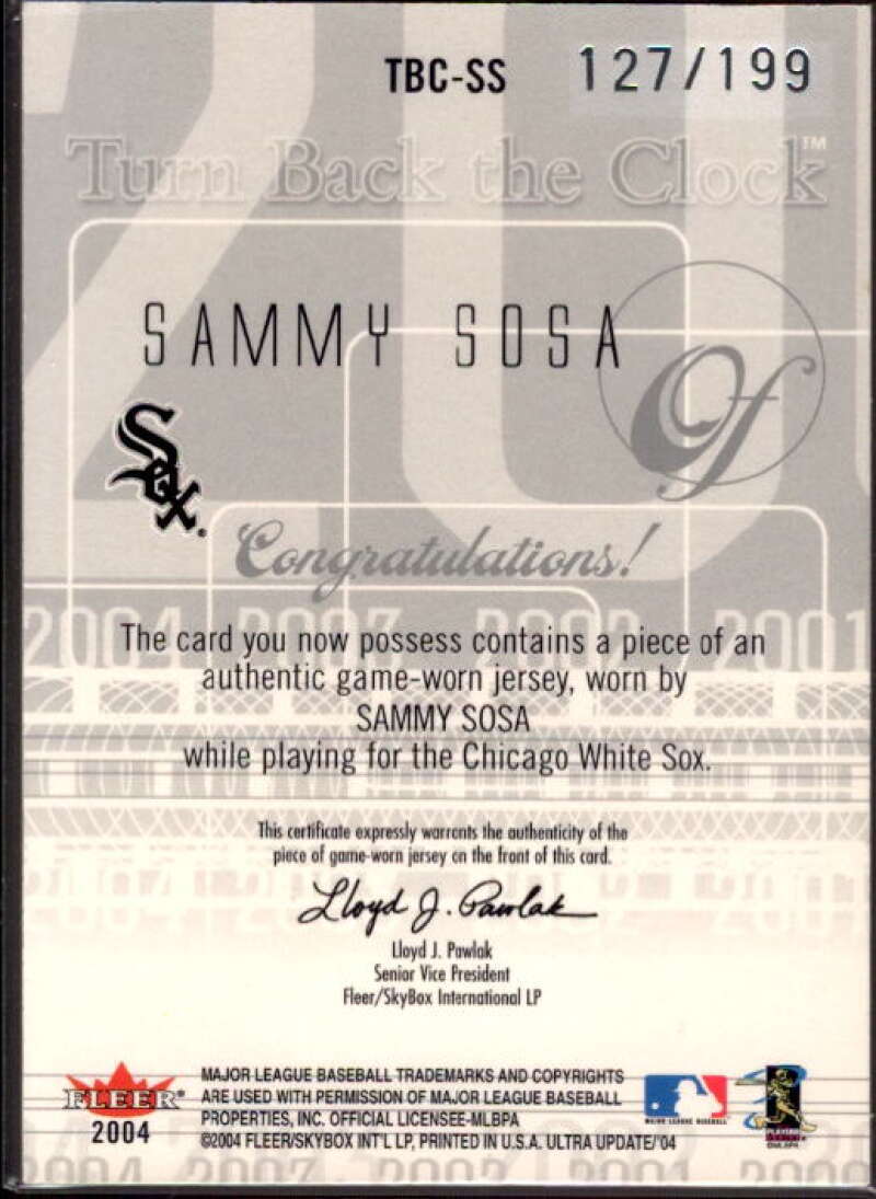 Sammy Sosa Sox Card 2004 Ultra Turn Back the Clock Jersey Silver #SS  Image 2