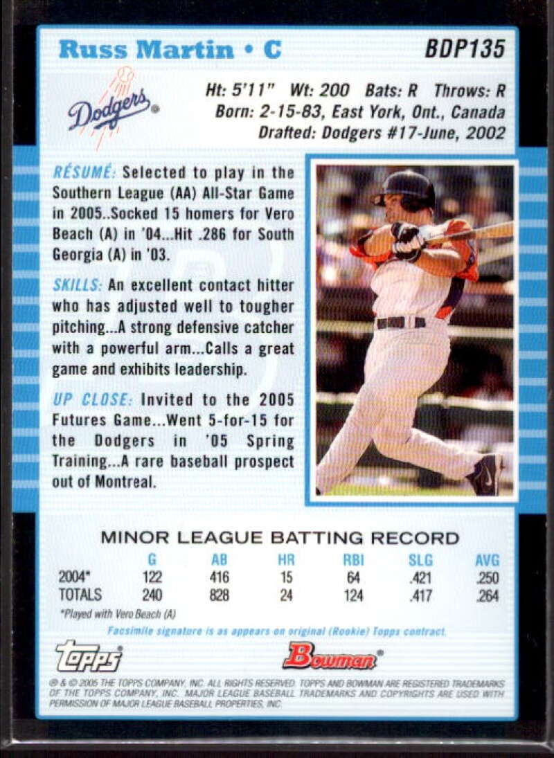 Russ Martin Card 2005 Bowman Draft Futures Game Jersey Relics #135  Image 2
