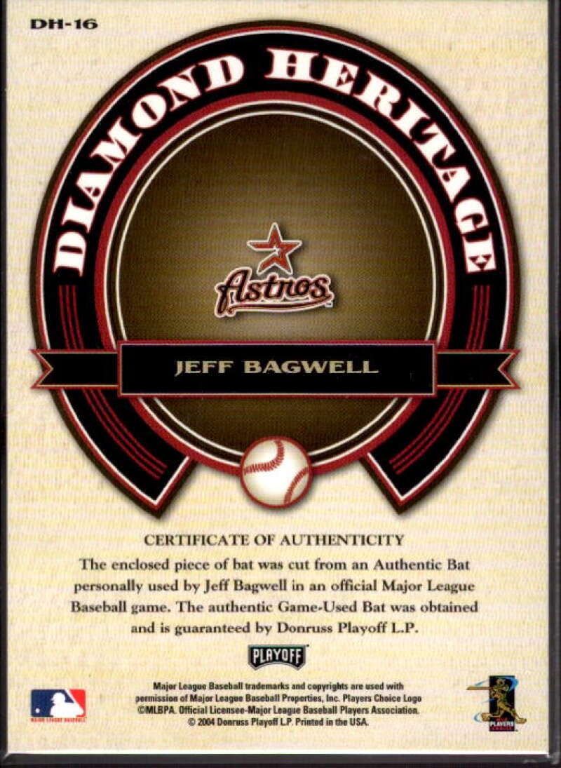 Jeff Bagwell Bat Card 2004 Playoff Prestige Diamond Heritage Material #16  Image 2