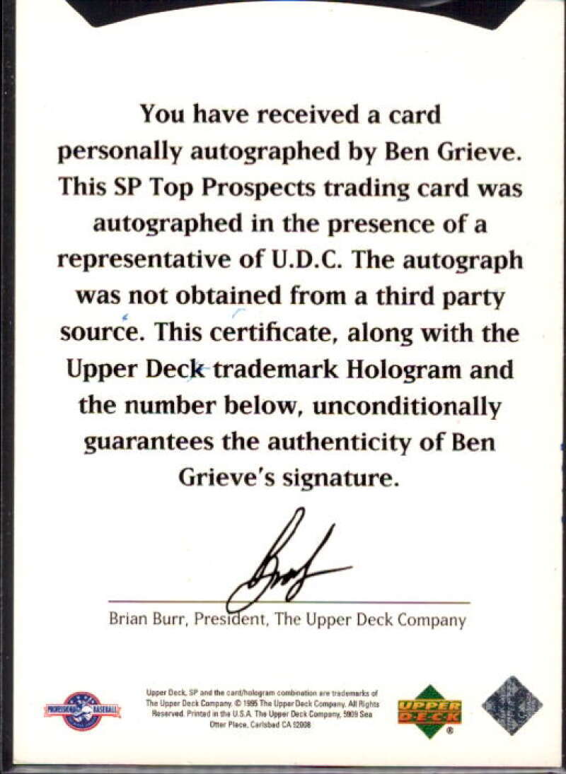 Ben Grieve Rookie Card 1995 SP Top Prospects Autographs #10  Image 2