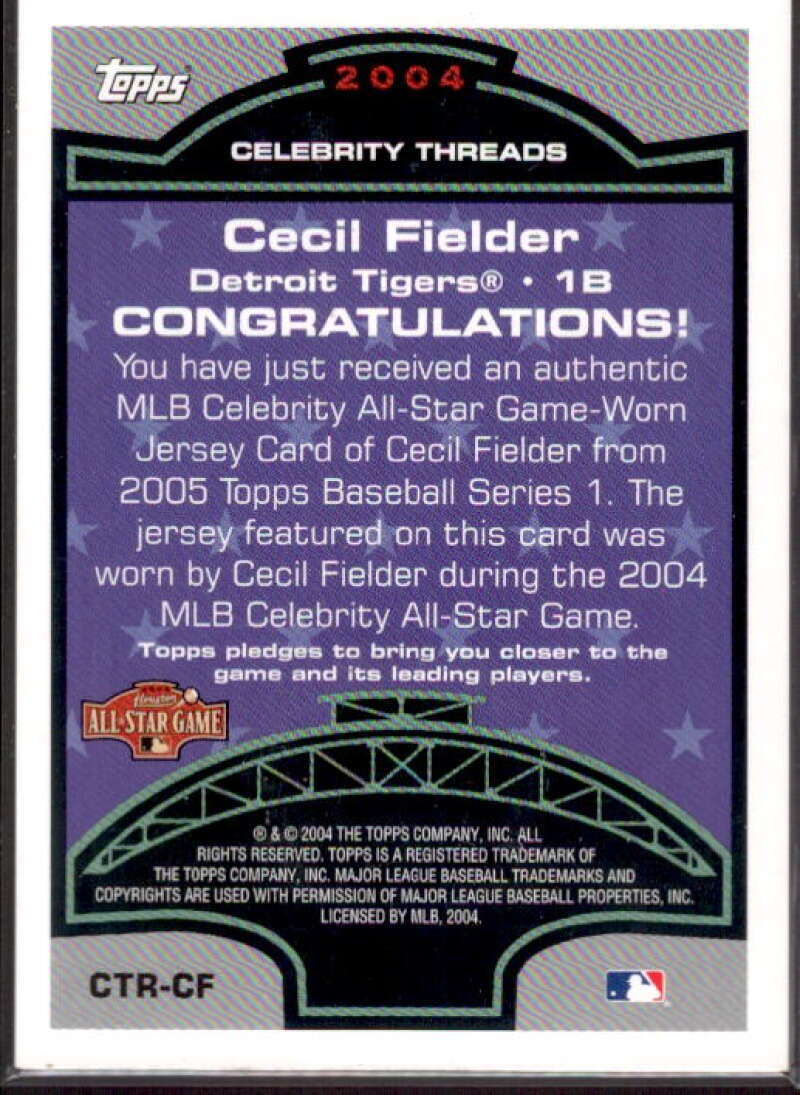 Cecil Fielder Rookie Card 2005 Topps Celebrity Threads Jersey Relics #CF  Image 2