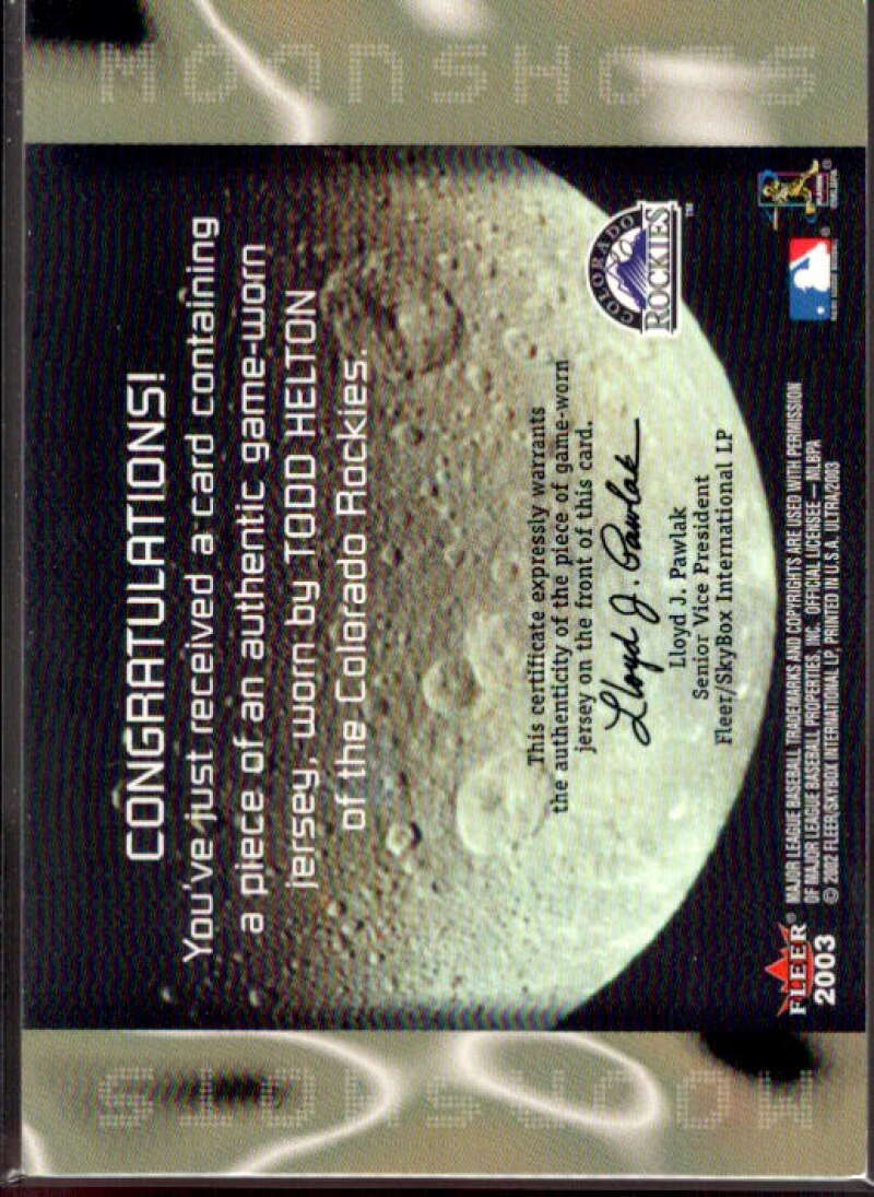 Todd Helton Jsy Card 2003 Ultra Moonshots Memorabilia #TH  Image 2