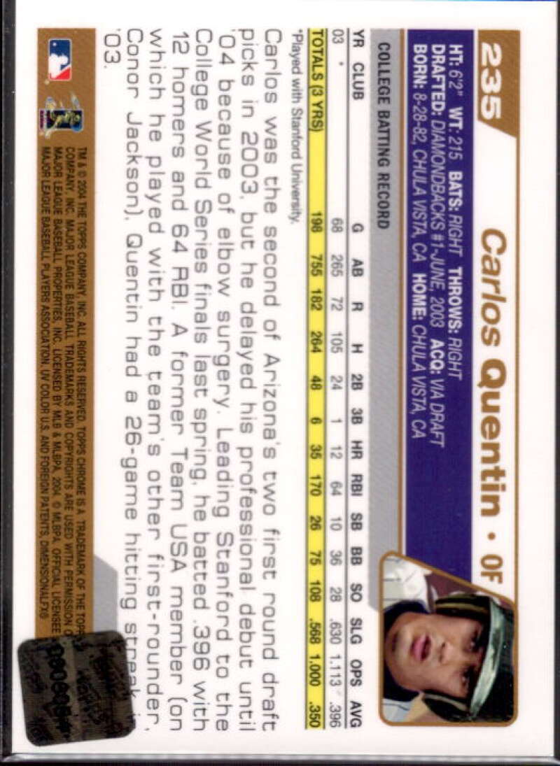 Carlos Quentin FY AU RC Card 2004 Topps Chrome #235  Image 2
