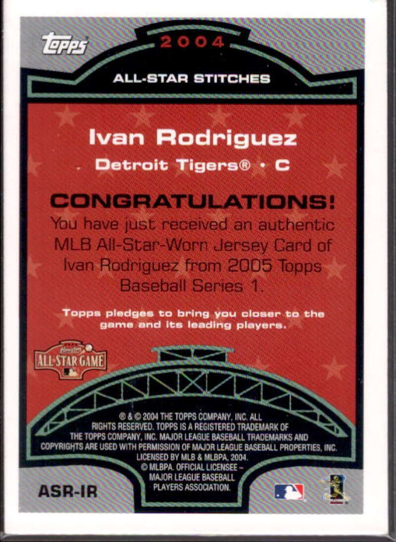 Ivan Rodriguez Card 2005 Topps All-Star Stitches Relics #IR  Image 2