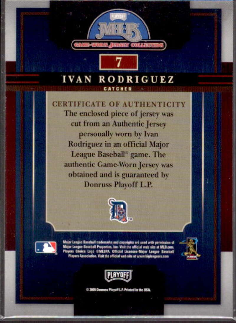 Ivan Rodriguez 2005 Playoff Prestige Playoff MLB Game-Worn Jersey Collection #7  Image 2